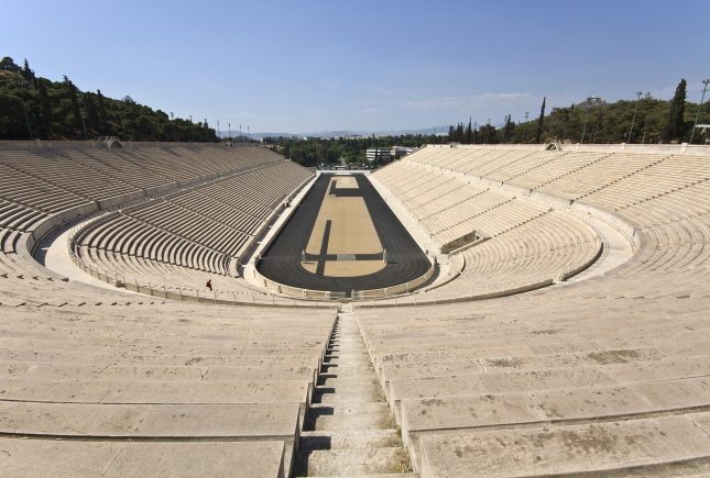 Panathenaic stadium at Arditos hill, Athens, Greece (Kallimarmaro)